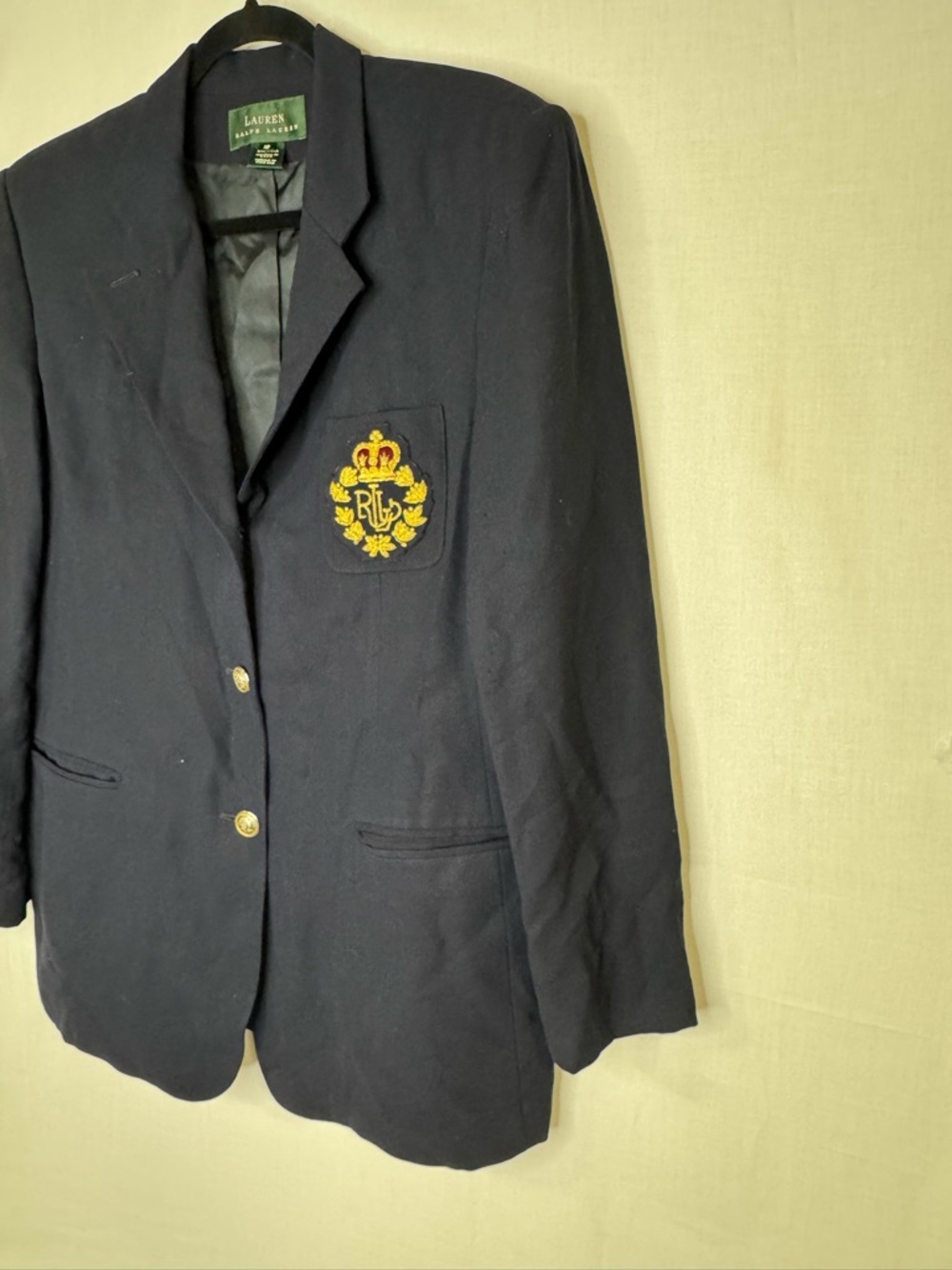 Lauren Ralph Lauren Womens Navy Blazer Sz 16 Crown Crest Embroidery Old Money - Picture 2 of 11